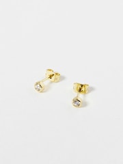 Oliver Bonas Gold Plated Abigail Clear Stud Earrings - Image 1 of 6
