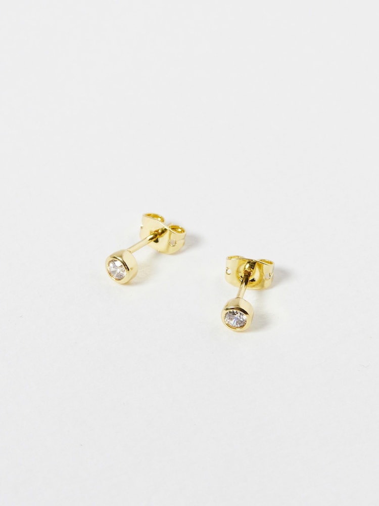 Oliver Bonas Gold Plated Abigail Clear Stud Earrings - Image 1 of 6