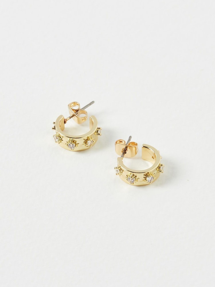 Oliver Bonas Gold Mini Angela Gem Hoop Earrings - Image 2 of 6