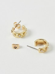 Oliver Bonas Gold Mini Angela Gem Hoop Earrings - Image 4 of 6
