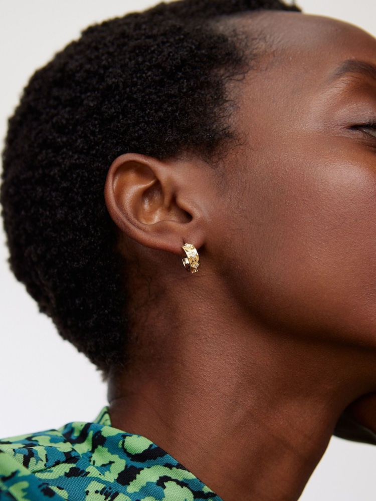 Oliver Bonas Gold Mini Angela Gem Hoop Earrings - Image 6 of 6