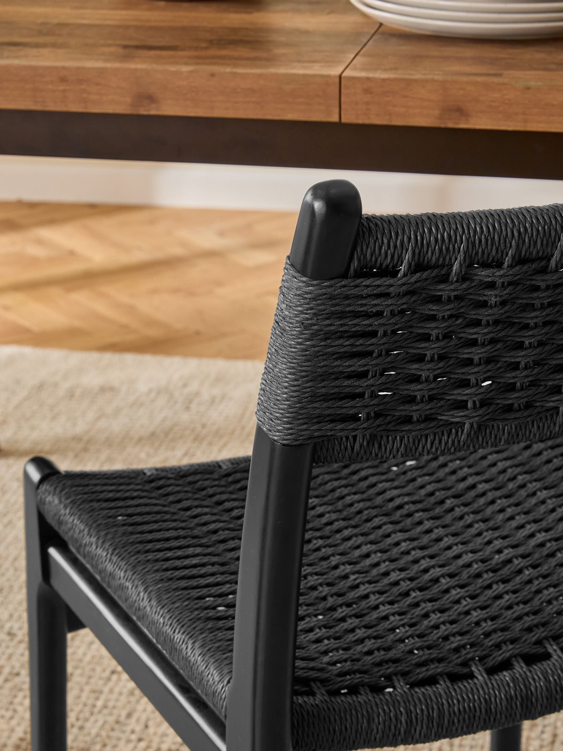 Setof2BlackOttoRattanWoodDiningChairs