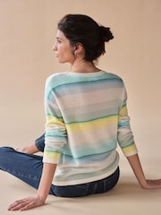Pure Collection Blue Cashmere Gassato Striped Crew Neck Jumper - Image 2 of 3