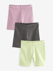 Purple/ Lime Green/ Charcoal Cycle Shorts 3 Pack (3-16yrs) - Image 1 of 5
