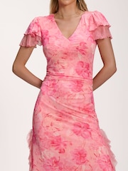 粉色 - Jolie Moi Lace Insert Mesh Midi Dress - 圖片 3/6