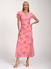 粉色 - Jolie Moi Lace Insert Mesh Midi Dress - 圖片 4/6