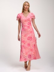 粉色 - Jolie Moi Lace Insert Mesh Midi Dress - 圖片 5/6