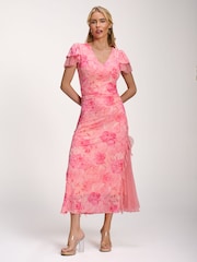 粉色 - Jolie Moi Lace Insert Mesh Midi Dress - 圖片 6/6