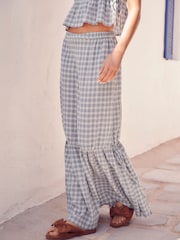Blue Check 100% Cotton Tiered Maxi Skirt - Image 2 of 6