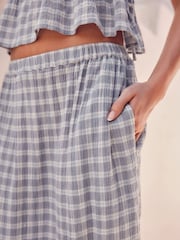 Blue Check 100% Cotton Tiered Maxi Skirt - Image 4 of 6