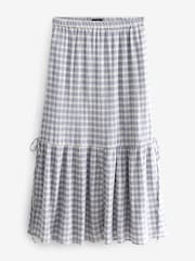 Blue Check 100% Cotton Tiered Maxi Skirt - Image 5 of 6