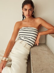 Ecru White Double Button Cropped Wide Leg Jeans - Image 4 of 5