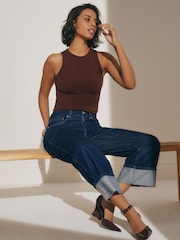 Rinse Blue Cropped Turn Up Wide Leg 100% Cotton Jeans - Image 1 of 7