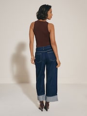 Rinse Blue Cropped Turn Up Wide Leg 100% Cotton Jeans - Image 3 of 7