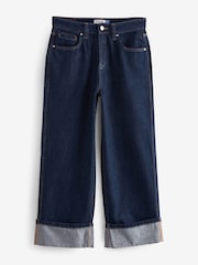 Rinse Blue Cropped Turn Up Wide Leg 100% Cotton Jeans - Image 6 of 7
