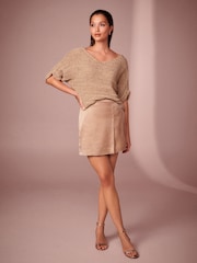 Neutral Brown Short Sleeve Stitch Top - Image 2 of 7