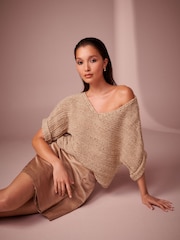 Neutral Brown Short Sleeve Stitch Top - Image 3 of 7
