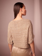Neutral Brown Short Sleeve Stitch Top - Image 4 of 7