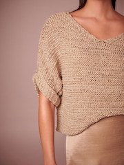 Neutral Brown Short Sleeve Stitch Top - Image 5 of 7