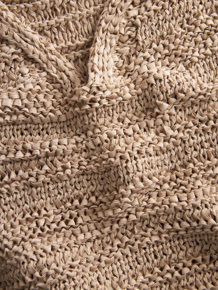 Neutral Brown Short Sleeve Stitch Top - Image 7 of 7