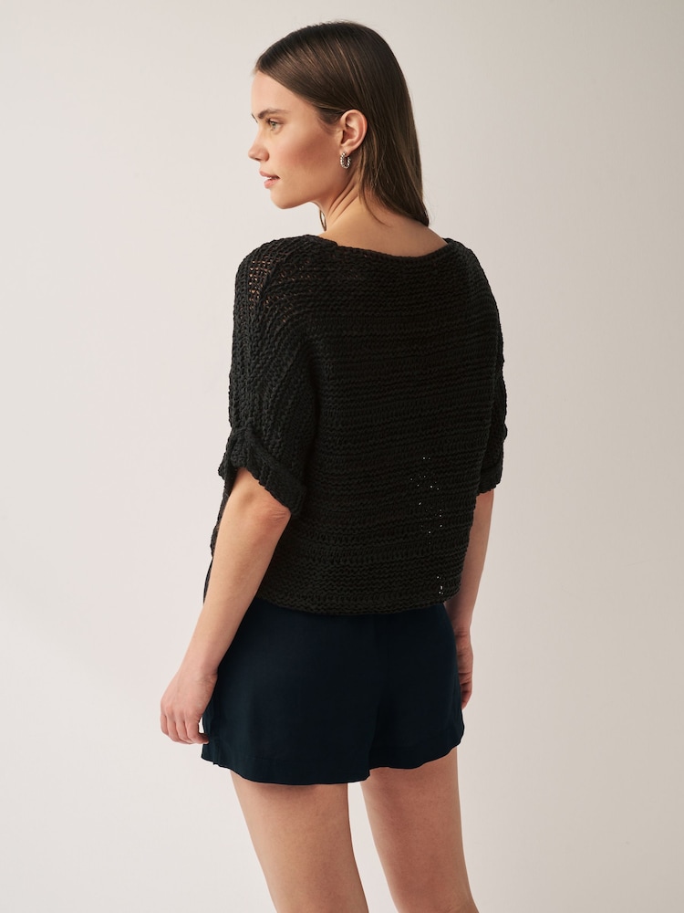 Black Short Sleeve Stitch Top - Image 2 of 5