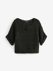 Black Short Sleeve Stitch Top - Image 4 of 5