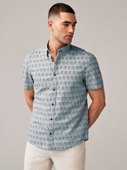 Blue Floral Print Short Sleeve Shirt - Image 1 of 7