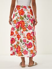 Roman Orange Floral Print A-Line Midi Skirt - Image 2 of 5