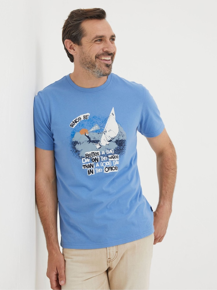 FatFace Blue Better A Bad Day Sail T-Shirt - Image 1 of 5