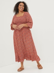 FatFace Red/Orange Midi Dress - Image 3 of 6
