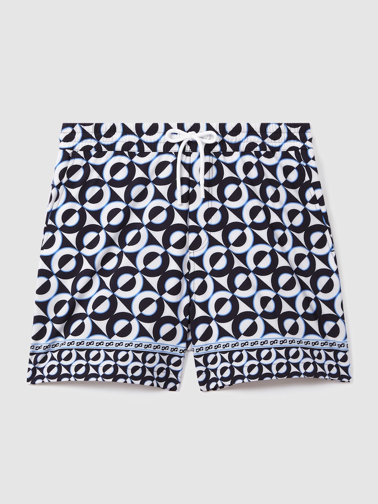 Reiss Lapis Blue Fitzroy Printed Drawstring Swim Shorts - Image 2 of 6