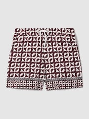 Reiss Tobacco/Ecru Fitzroy Printed Drawstring Swim Shorts - Image 2 of 6