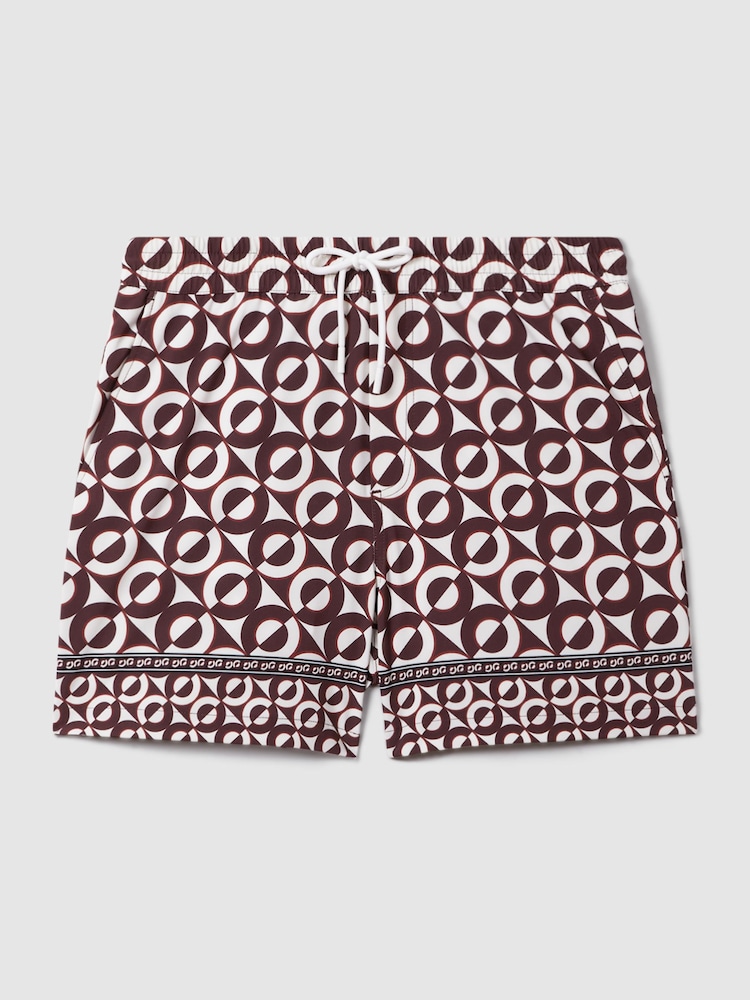 Reiss Tobacco/Ecru Fitzroy Printed Drawstring Swim Shorts - Image 2 of 6