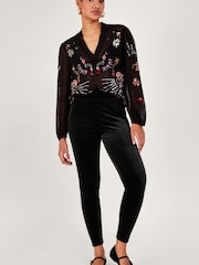 Monsoon Black Velvet Leggings - Image 1 of 5
