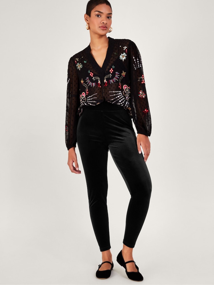 Monsoon Black Velvet Leggings - Image 5 of 5
