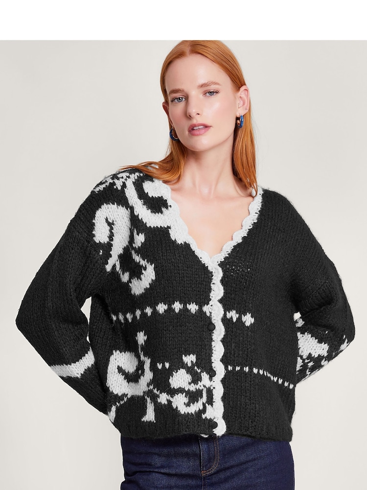Monsoon Black Monochrome Mandy Cardigan - Image 1 of 5 Monsoon Black Monochrome Mandy Cardigan - Image 1 of 5