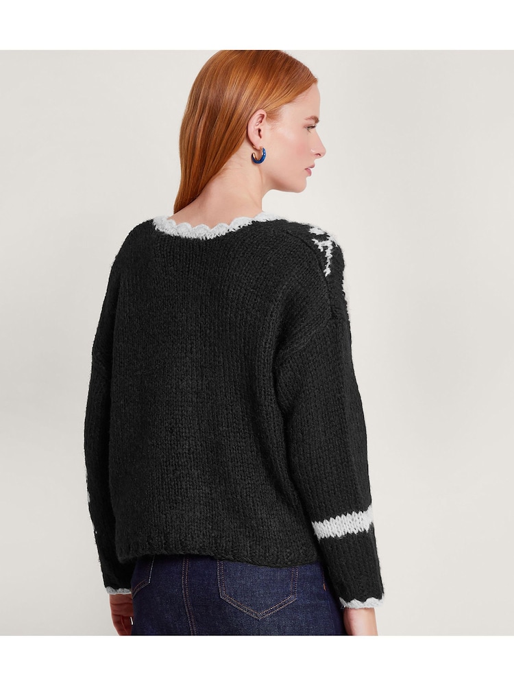 Monsoon Black Monochrome Mandy Cardigan - Image 2 of 5 Monsoon Black Monochrome Mandy Cardigan - Image 2 of 5