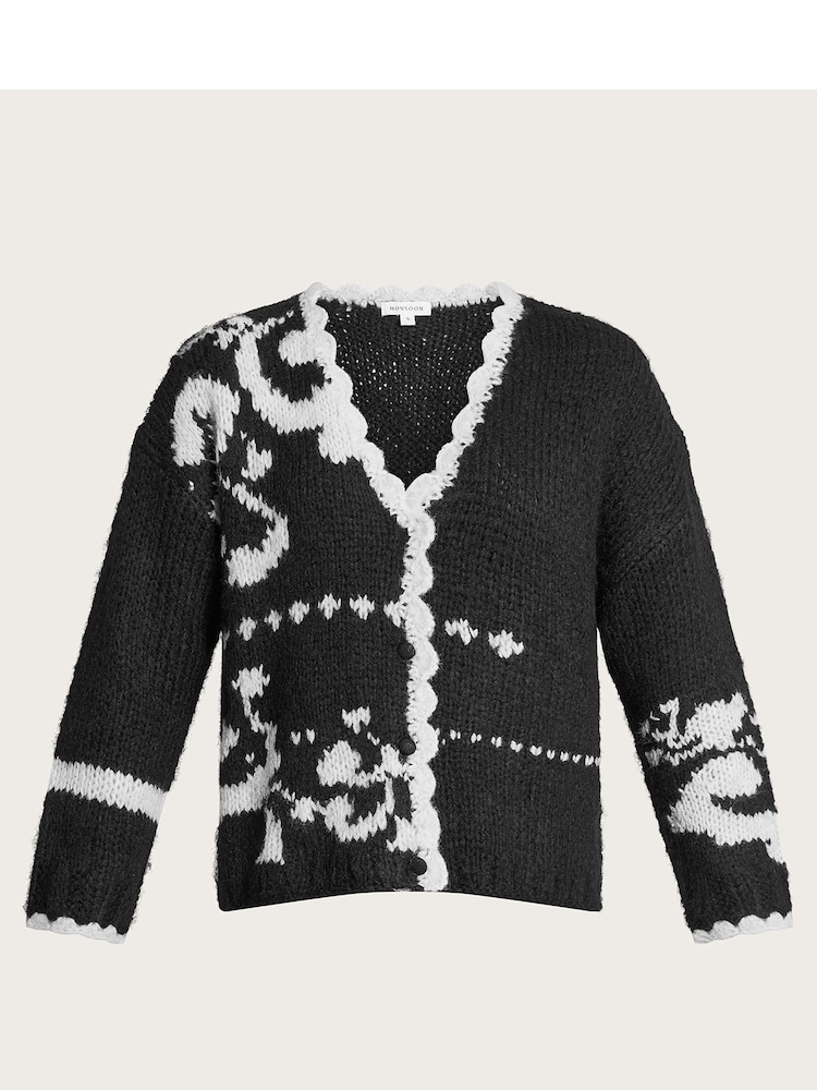 Monsoon Black Monochrome Mandy Cardigan - Image 5 of 5 Monsoon Black Monochrome Mandy Cardigan - Image 5 of 5