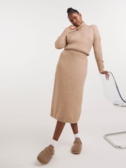 Simply Be Mink Cream Sponge Midi Skirt - Image 1 of 4