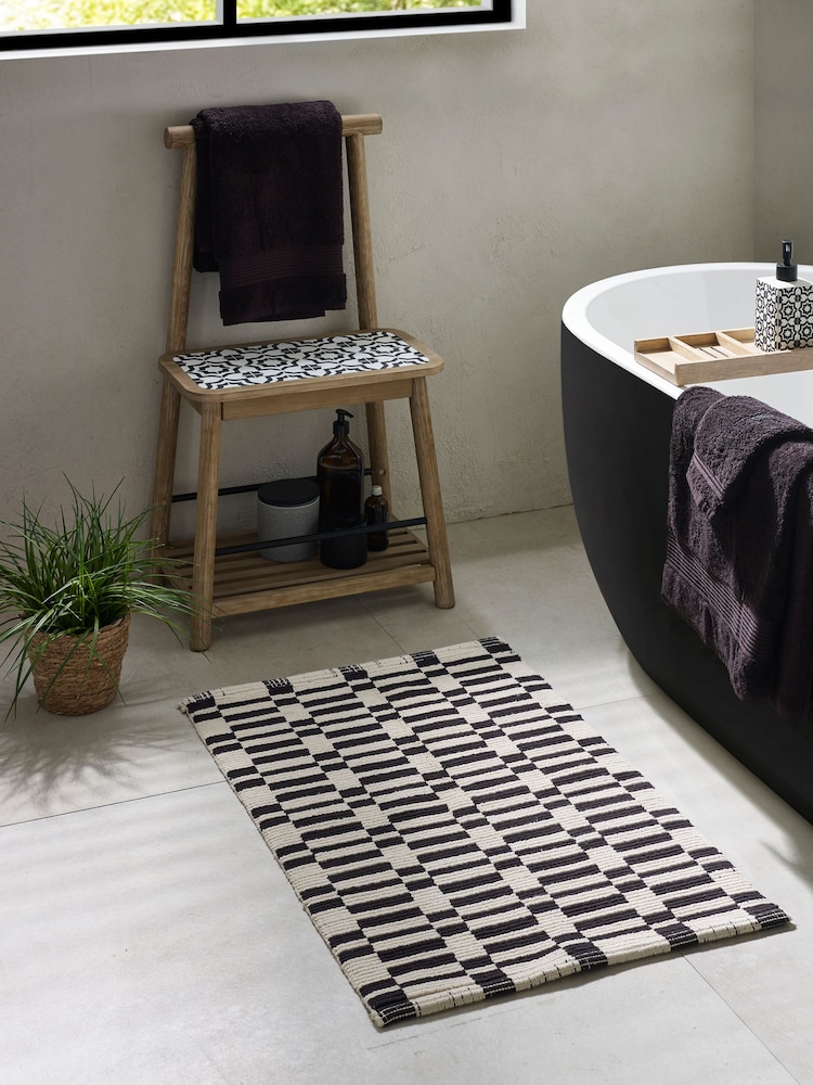 Monochrome Geo 100% Cotton Bath Mat - Image 1 of 5