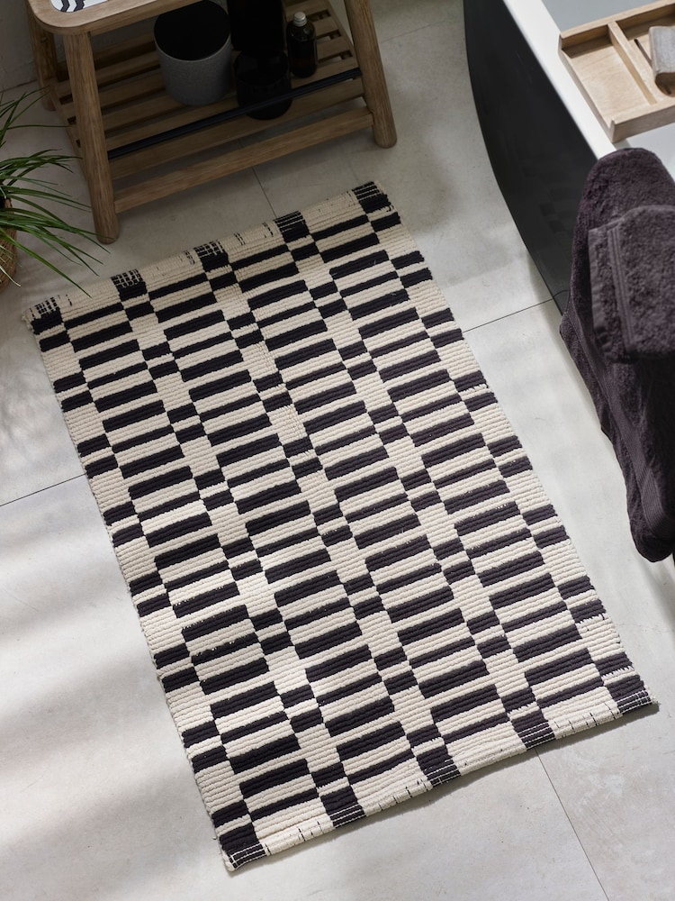 Monochrome Geo 100% Cotton Bath Mat - Image 2 of 5 Monochrome Geo 100% Cotton Bath Mat - Image 2 of 5