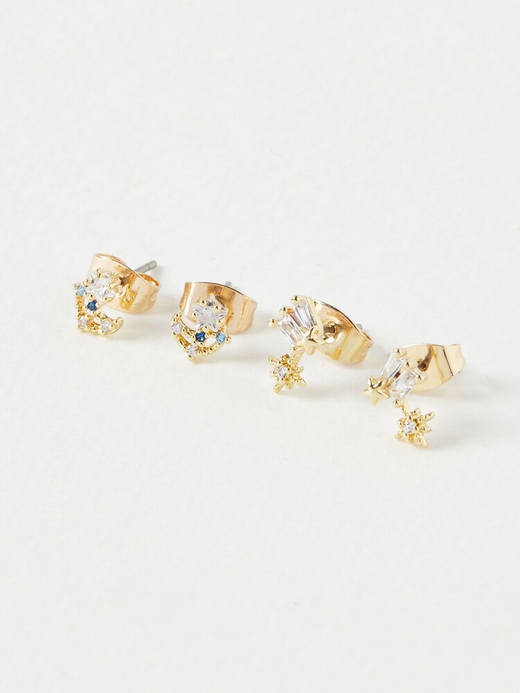 Oliver Bonas Gold Tone Jonah Celestial Stud Earrings 4 Pack - Image 2 of 8