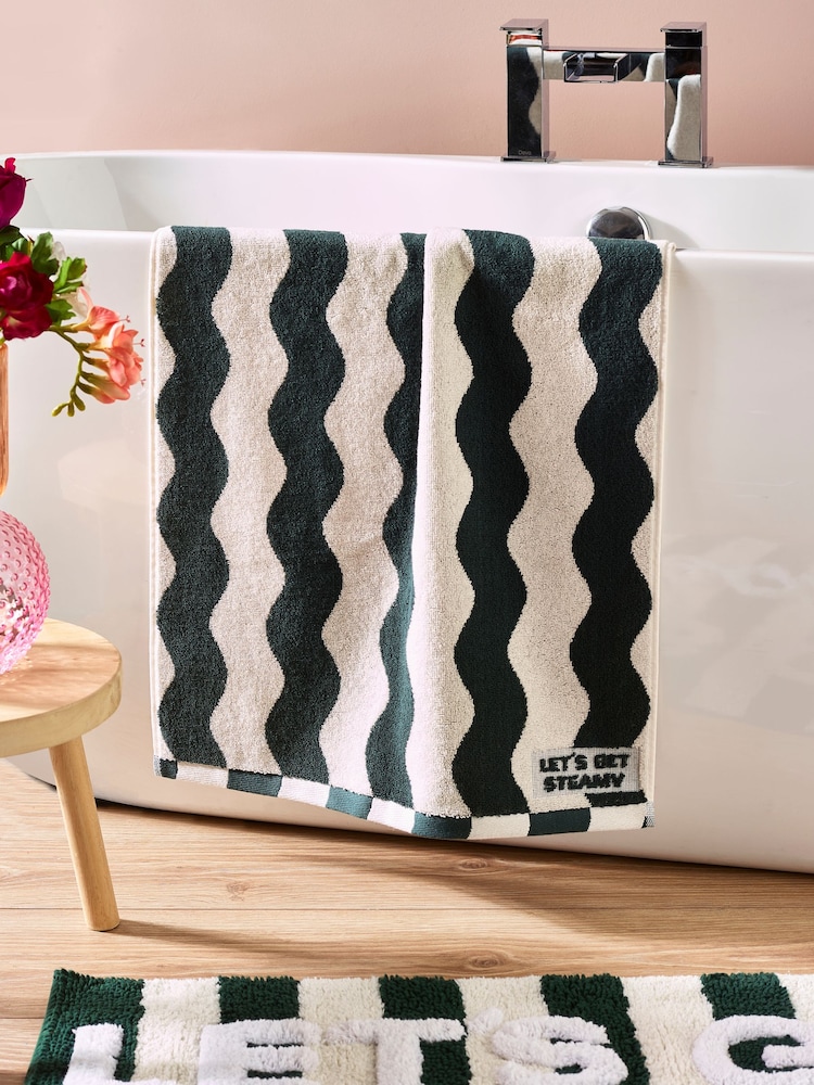 Green Lets Get Steamy 100% Cotton Wave Stripe Towel - Image 1 of 3