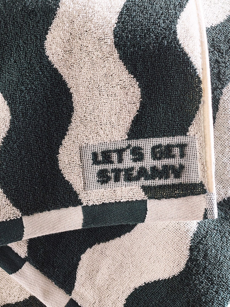 Green Lets Get Steamy 100% Cotton Wave Stripe Towel - Image 3 of 3