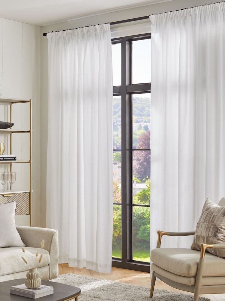 White Cotton Lined Pencil Pleat Curtains - Image 1 of 7