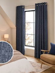 Blue Dark Navy Heavyweight Chenille Eyelet Blackout/Thermal Curtains - Image 1 of 8