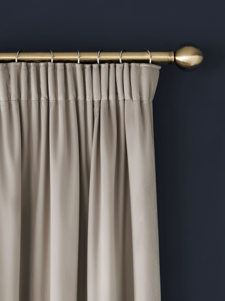 Natural Mink Matte Velvet Pencil Pleat Lined Curtains - Image 4 of 7