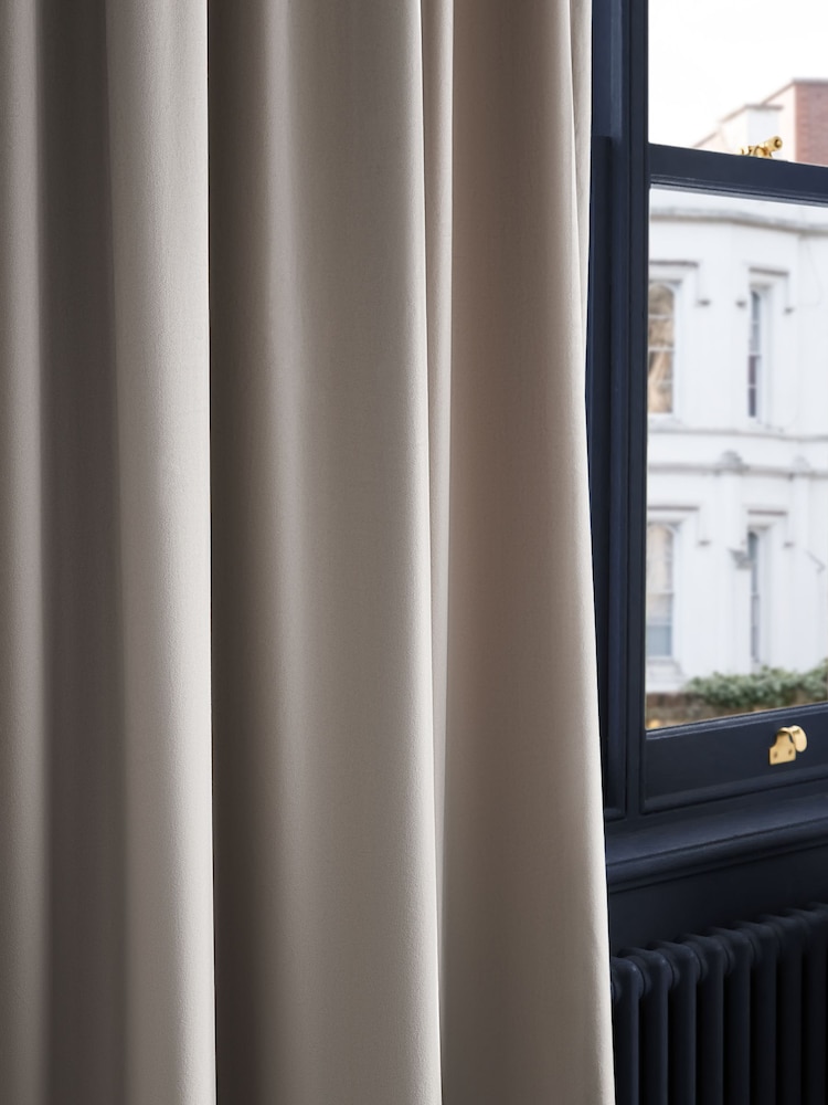Natural Mink Matte Velvet Pencil Pleat Lined Curtains - Image 5 of 7