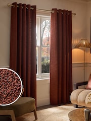 Rust Orange Bouclé Textured Eyelet Lined Curtains - Image 1 of 5