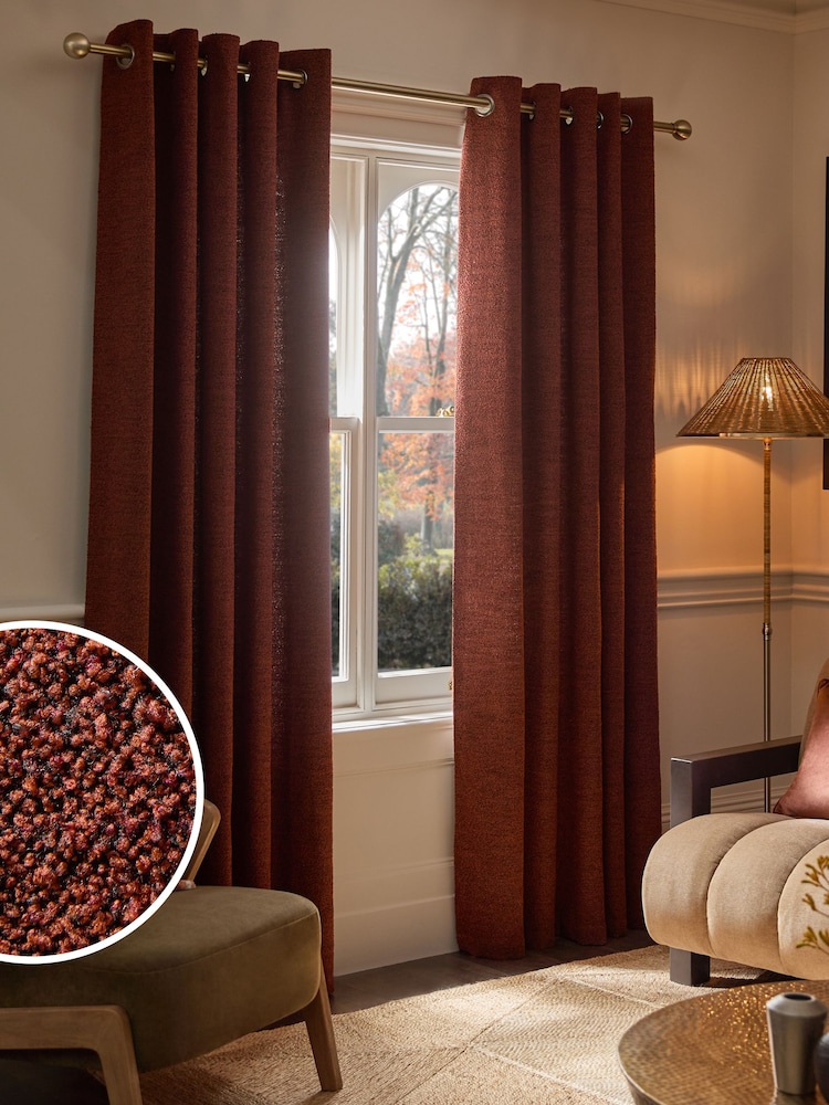 Rust Orange Bouclé Textured Eyelet Lined Curtains - Image 1 of 5